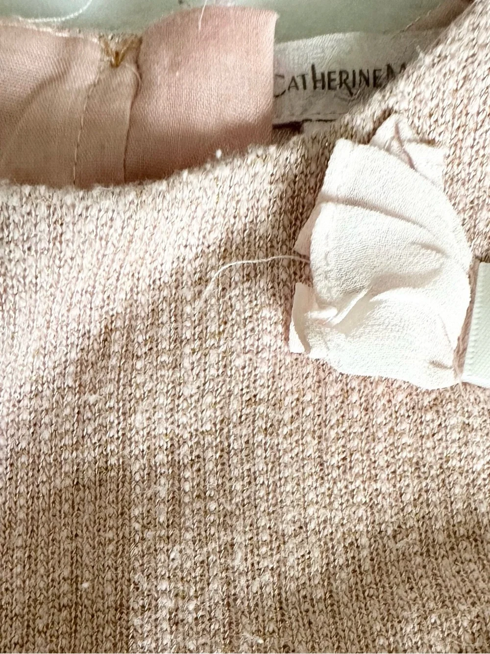 Catherine Malandrino Cream Baby Sweater with Pink Stitching Detail